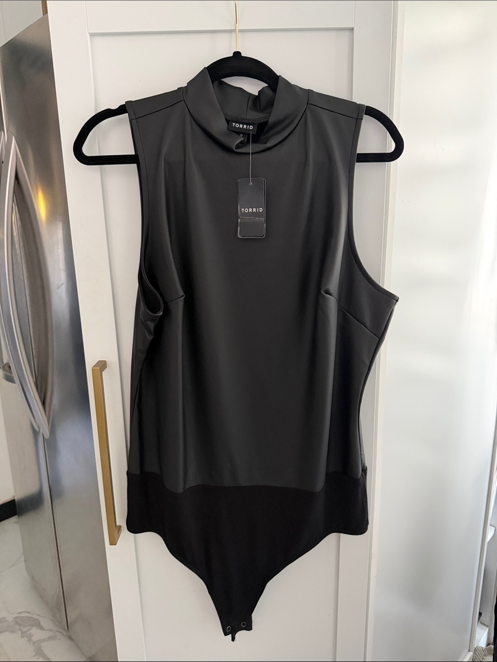 torrid Black Sleeveless Faux-Leather Mock Neck Bodysuit